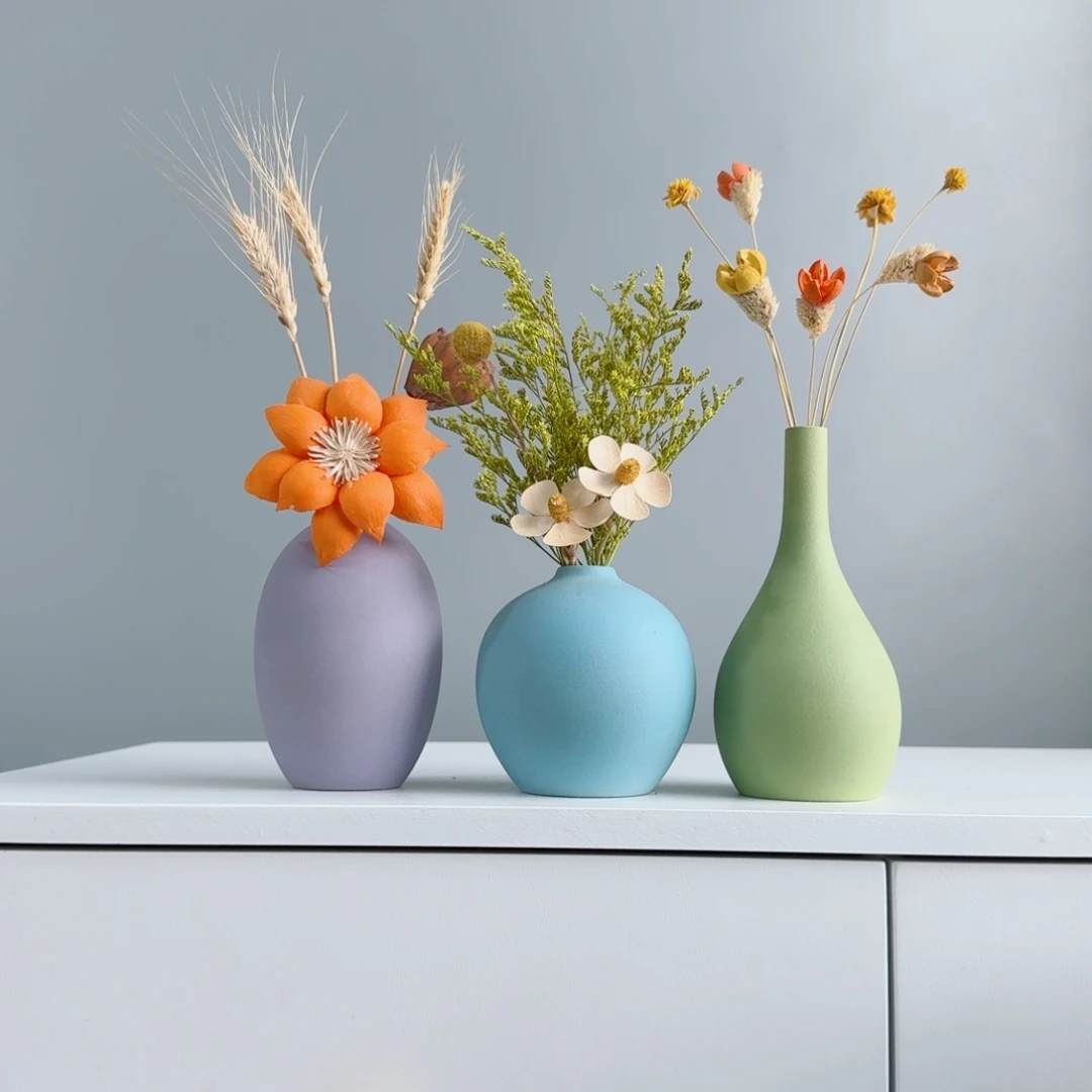 瓷片陶瓷小花瓶含花总20-30cm