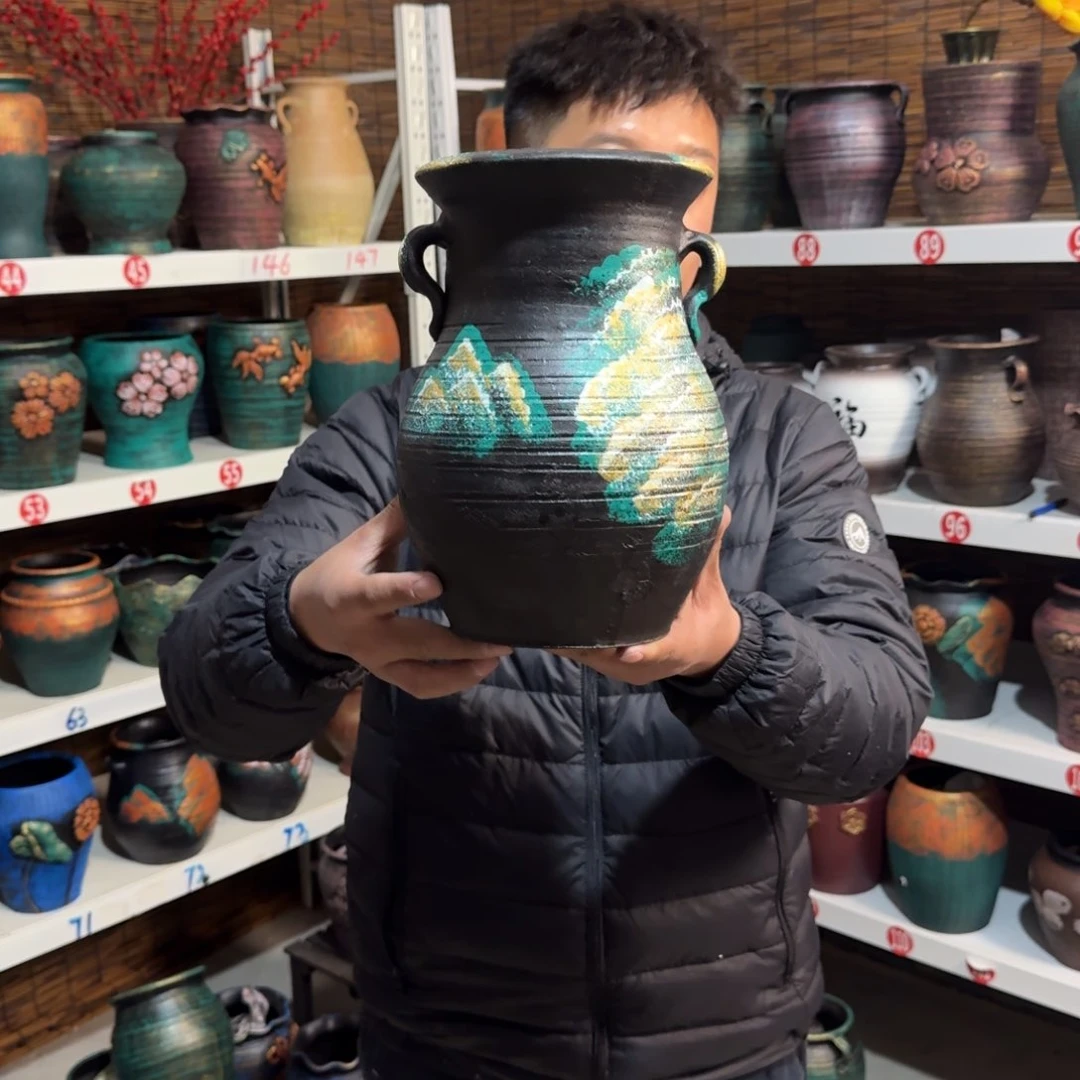 红陶红陶浮雕花盆炸炸炸