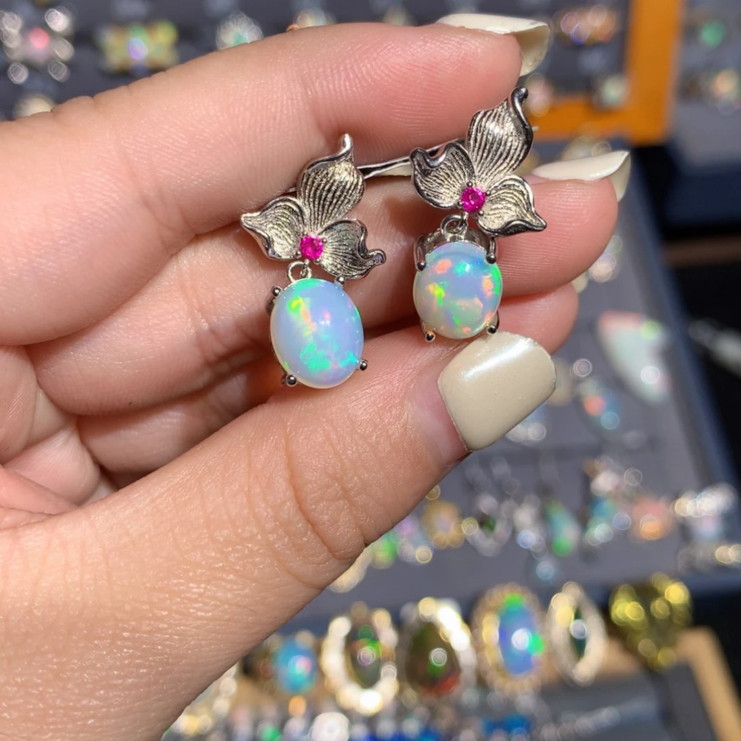 银S925镶嵌欧泊欧泊耳饰l