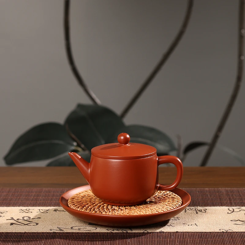 潮州朱泥大口汉瓦壶190ml功夫手拉壶大茶壶功夫茶具朱泥茶壶