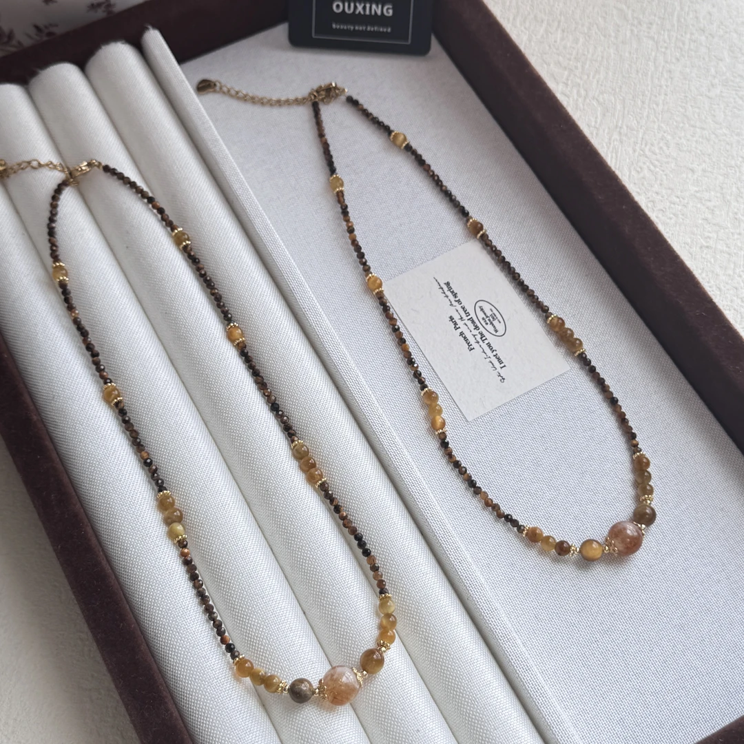 钛钢项链 [鎏金]虎眼复古小众百搭气质手工串珠简约时尚项链