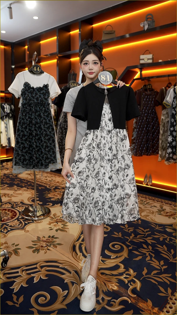 【Linda】【81】法式复古碎花拼接显瘦气质假两件连衣裙NH-A457