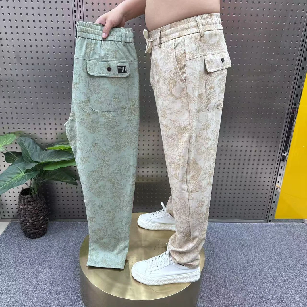 夏季冰丝麻老爹裤宽松版休闲直角裤