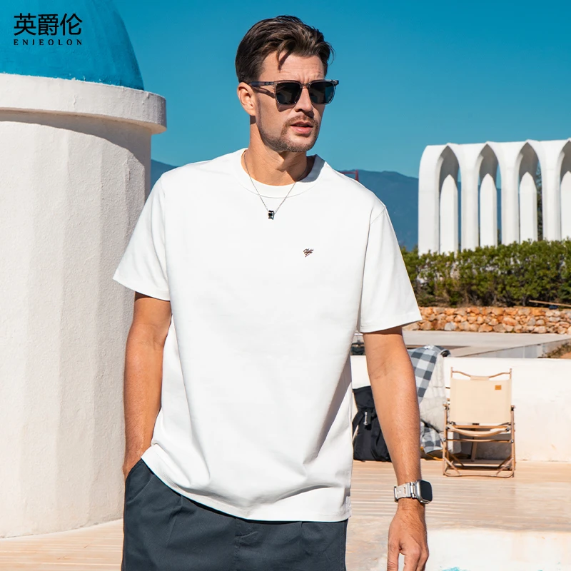 345g厚实重磅长绒棉短袖T恤男夏季刺绣纯棉半袖打底衫上衣T9575