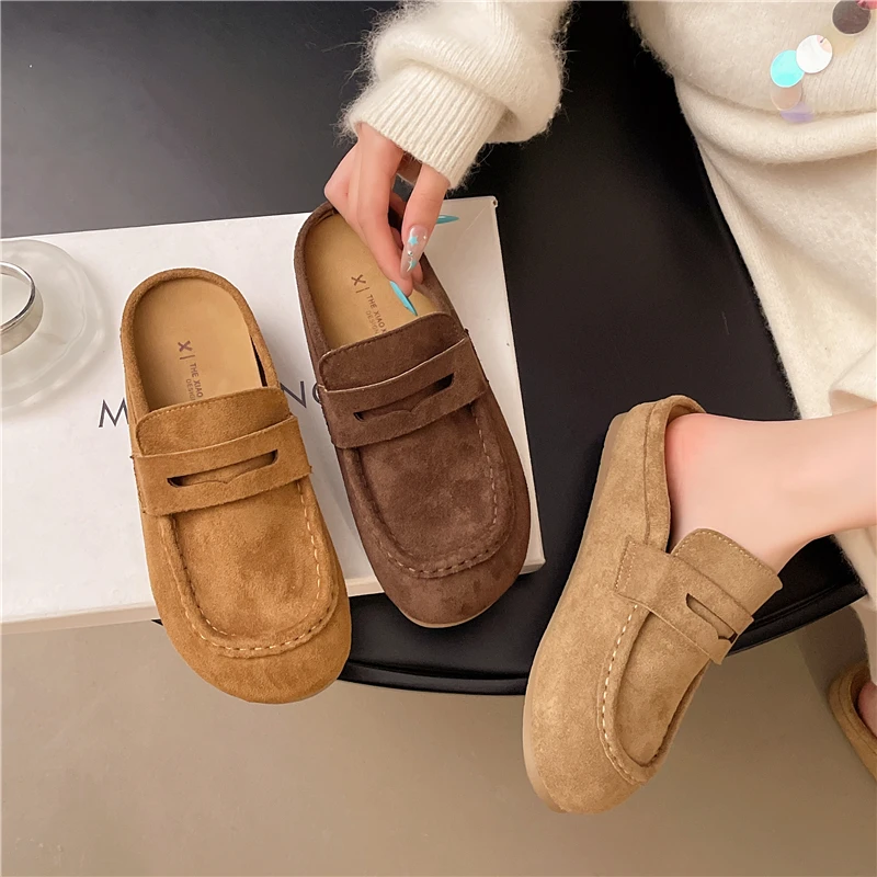 网红软底勃肯鞋女2025新款秋内增高一脚蹬时尚百搭休闲包头半拖鞋