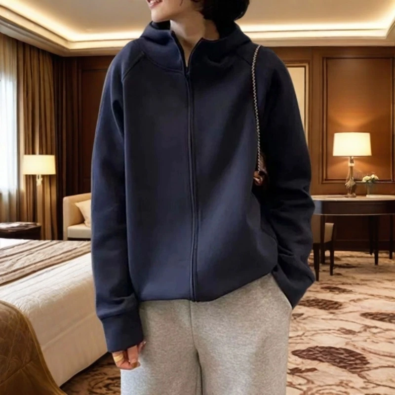 HONG JIA LIN/虹嘉琳连帽拉链卫衣春秋新款休闲大码运动开衫外套