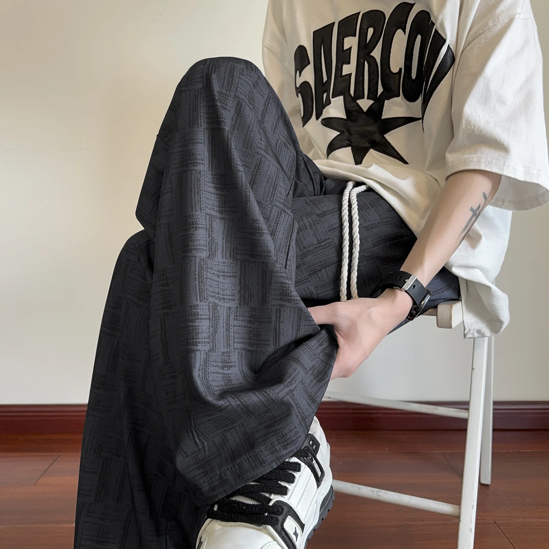 东方骆驼抗皱休闲冰丝裤子男款夏季透气宽松直筒裤垂感凉感阔腿裤