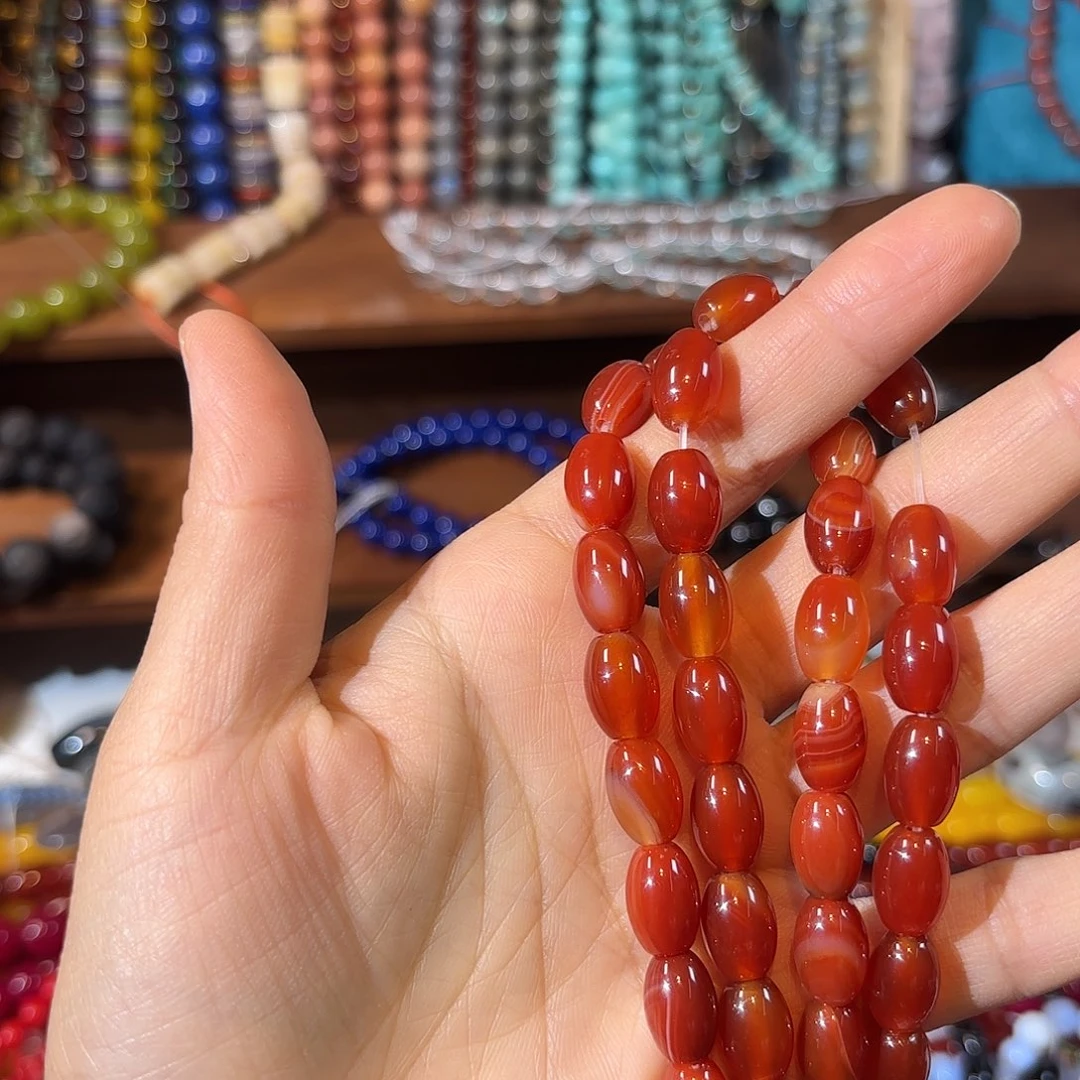 玛瑙/玉髓未镶嵌珠宝半成品红玛瑙8-12一条