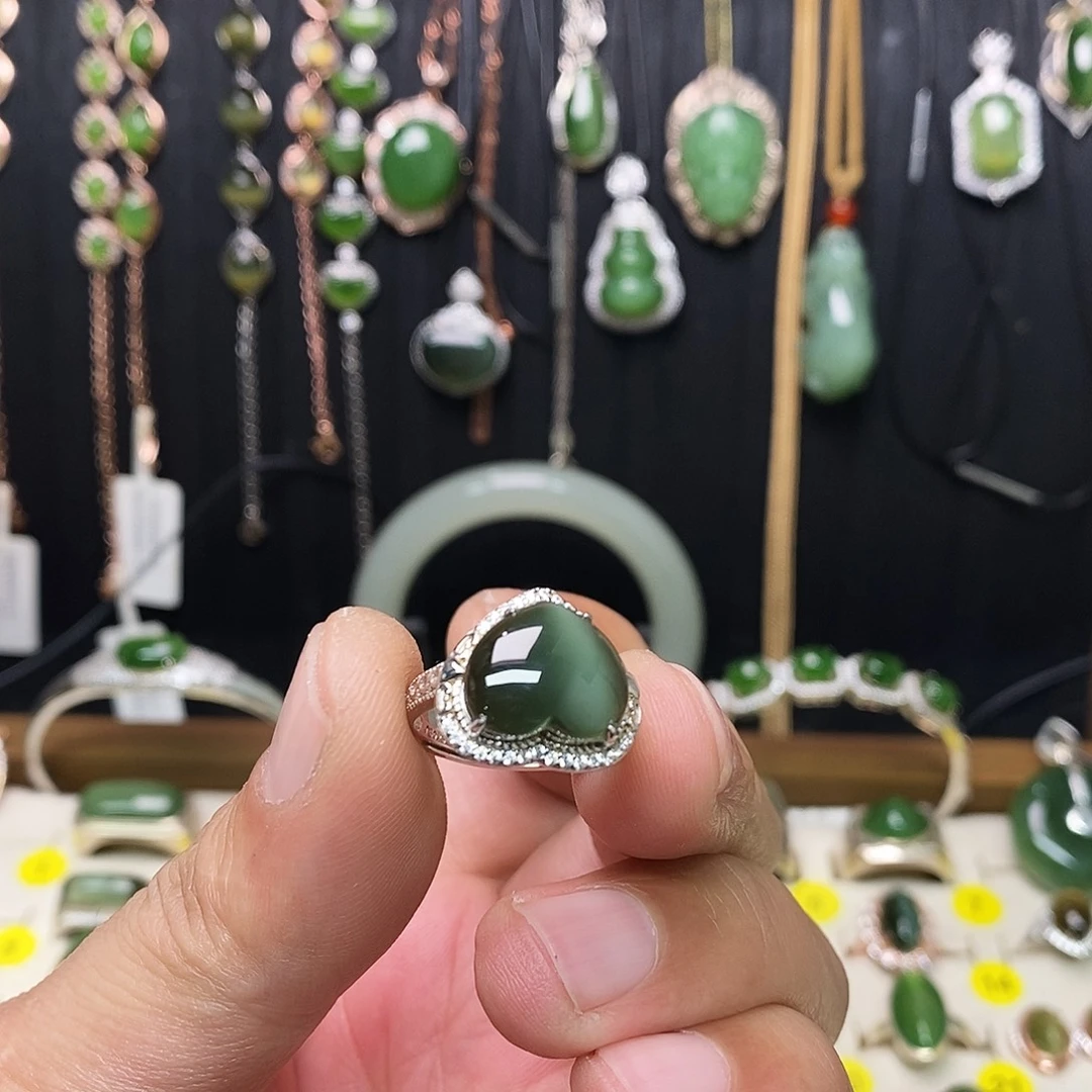 和田玉（碧玉）银S925镶嵌戒指