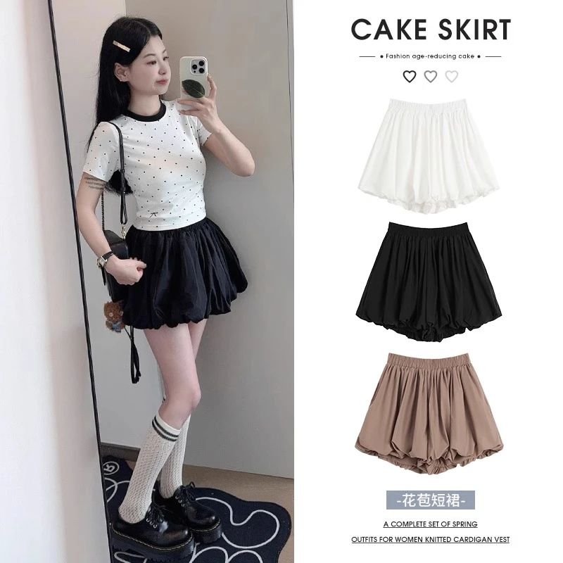 花苞裤裙女2025夏季小个子高腰显瘦褶皱裙裤a字休闲蓬蓬灯笼短裤