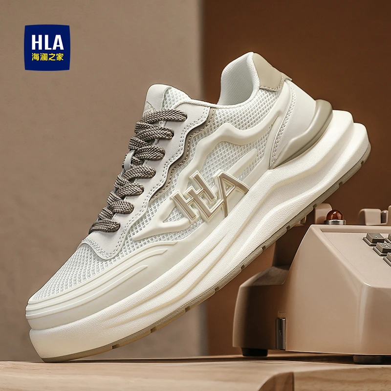 HLA/海澜之家男鞋新款夏季时尚透气拼接休闲板鞋舒适网面小白鞋男