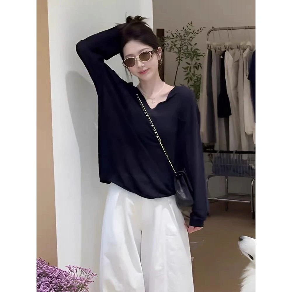 质量中长款圆领薄款长袖女2025新款夏季设计感防晒上衣