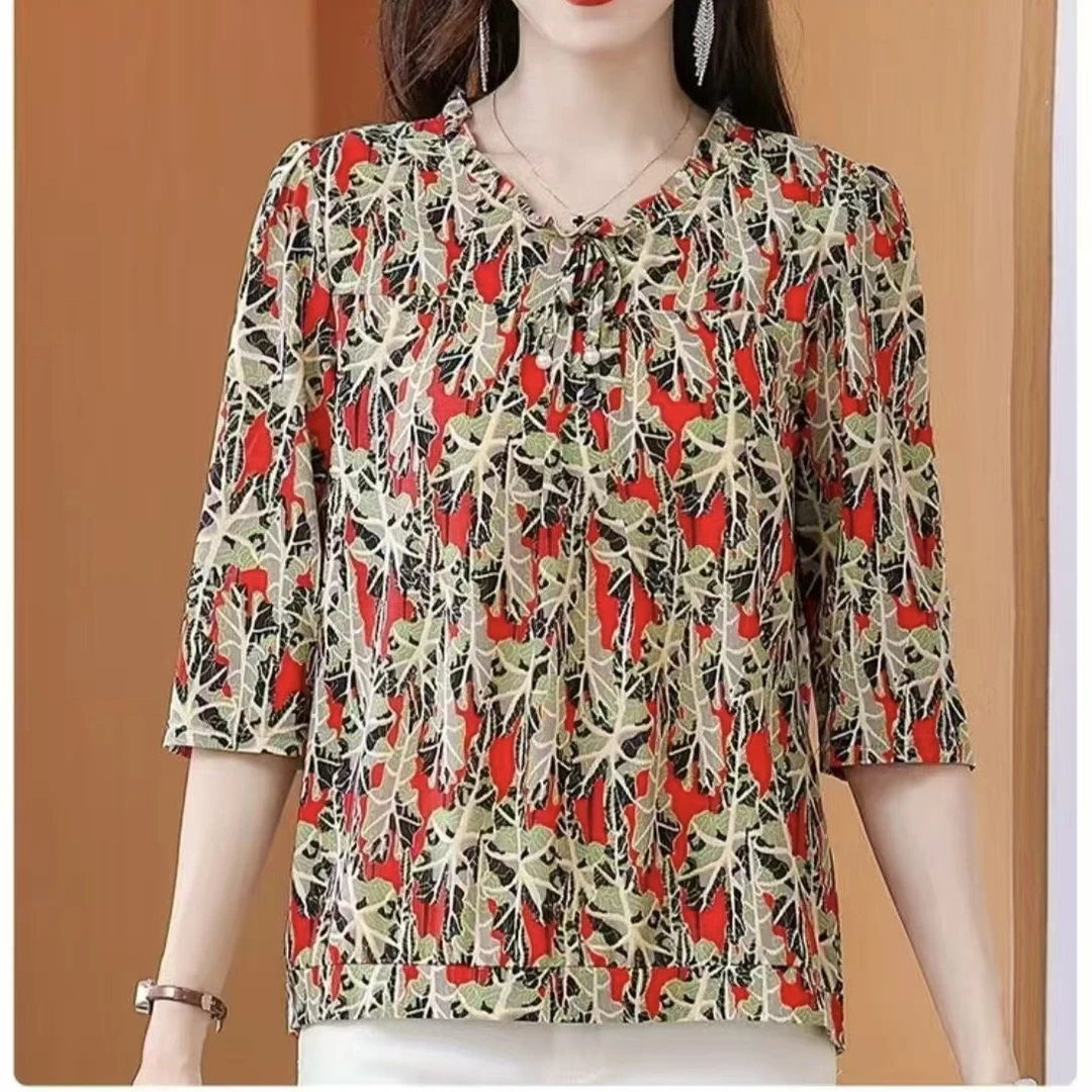 2025年春秋新款时尚圆领宽松拼色设计飘带款显廋洋气上衣打底衫