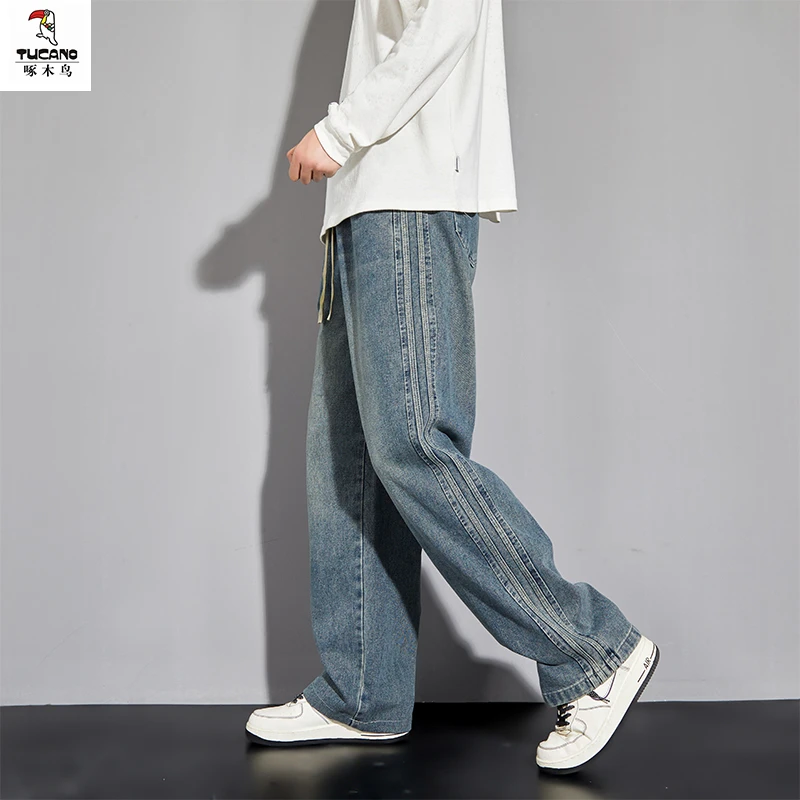 TUCANO/啄木鳥阔腿裤裤男士牛仔裤男生潮流港风韩版直筒裤休闲裤