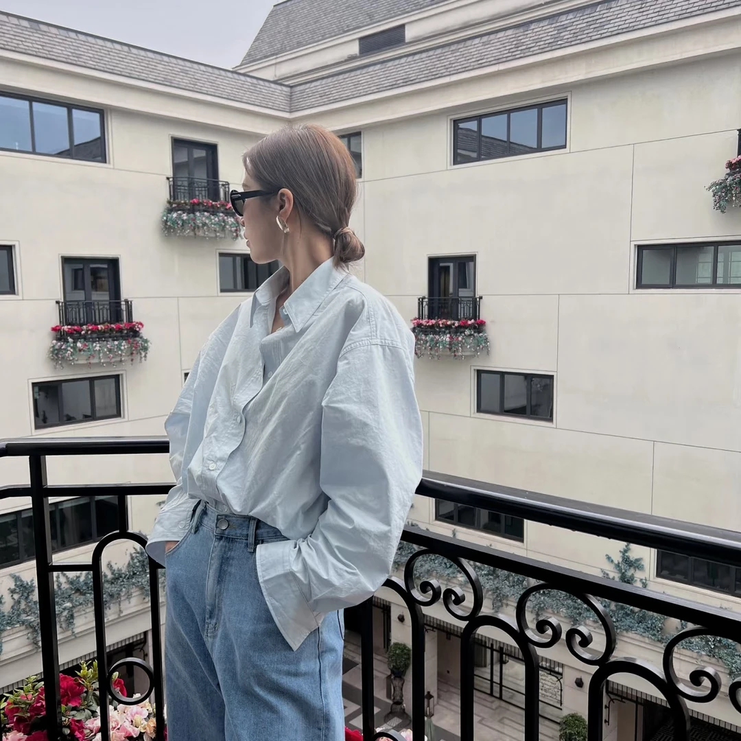 法式高级感长袖衬衫女宽松上衣简约秋冬叠穿防晒外搭