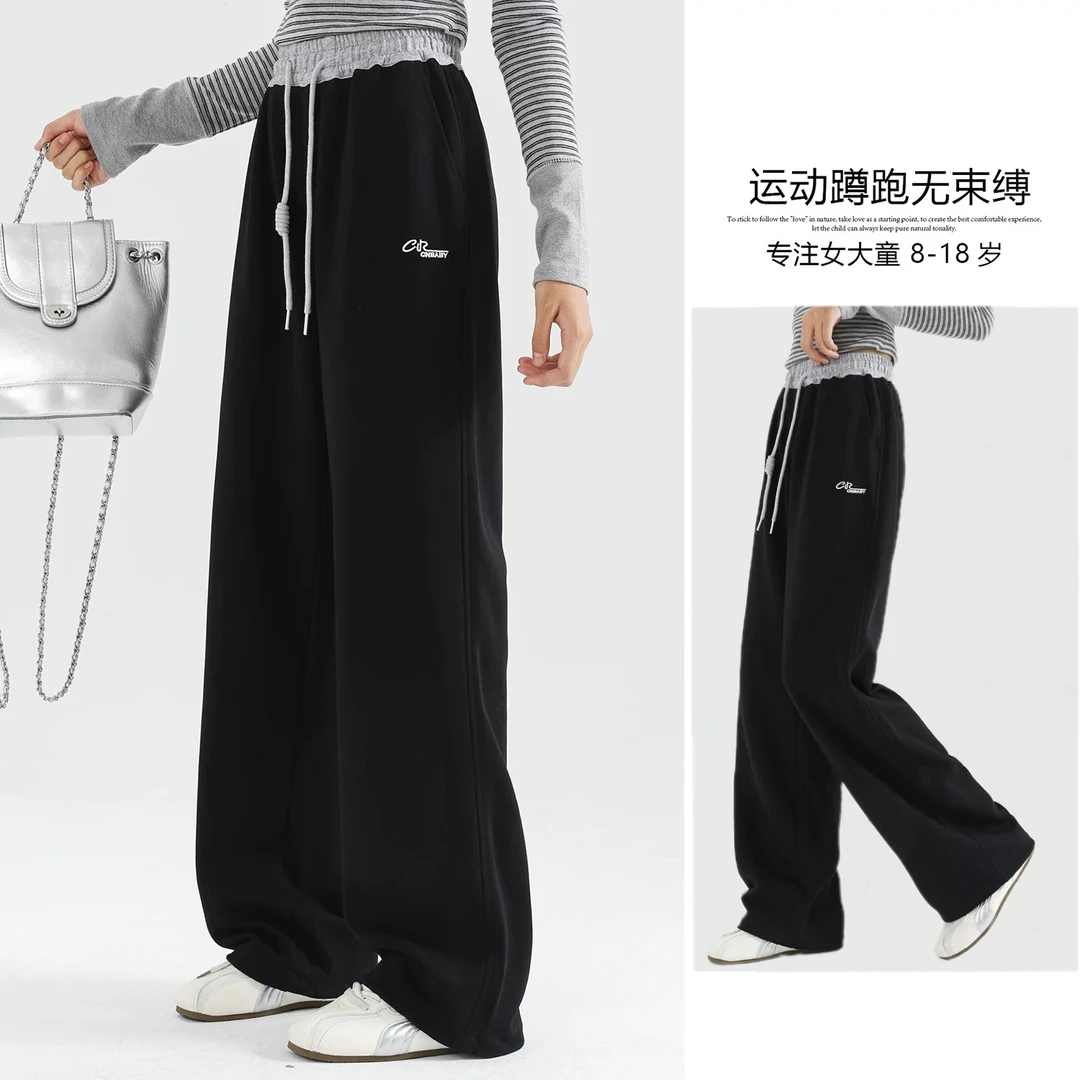 秋季新款女童直筒阔腿裤中大童宽松休闲运动裤卫裤zb6096田范KIDS