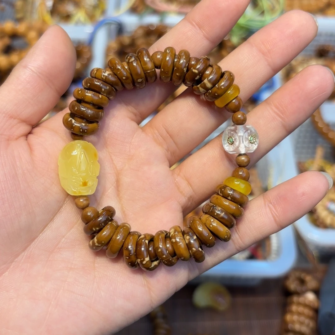 白玉菩提吊坠紫金鼠甜甜圈手串貔貅版