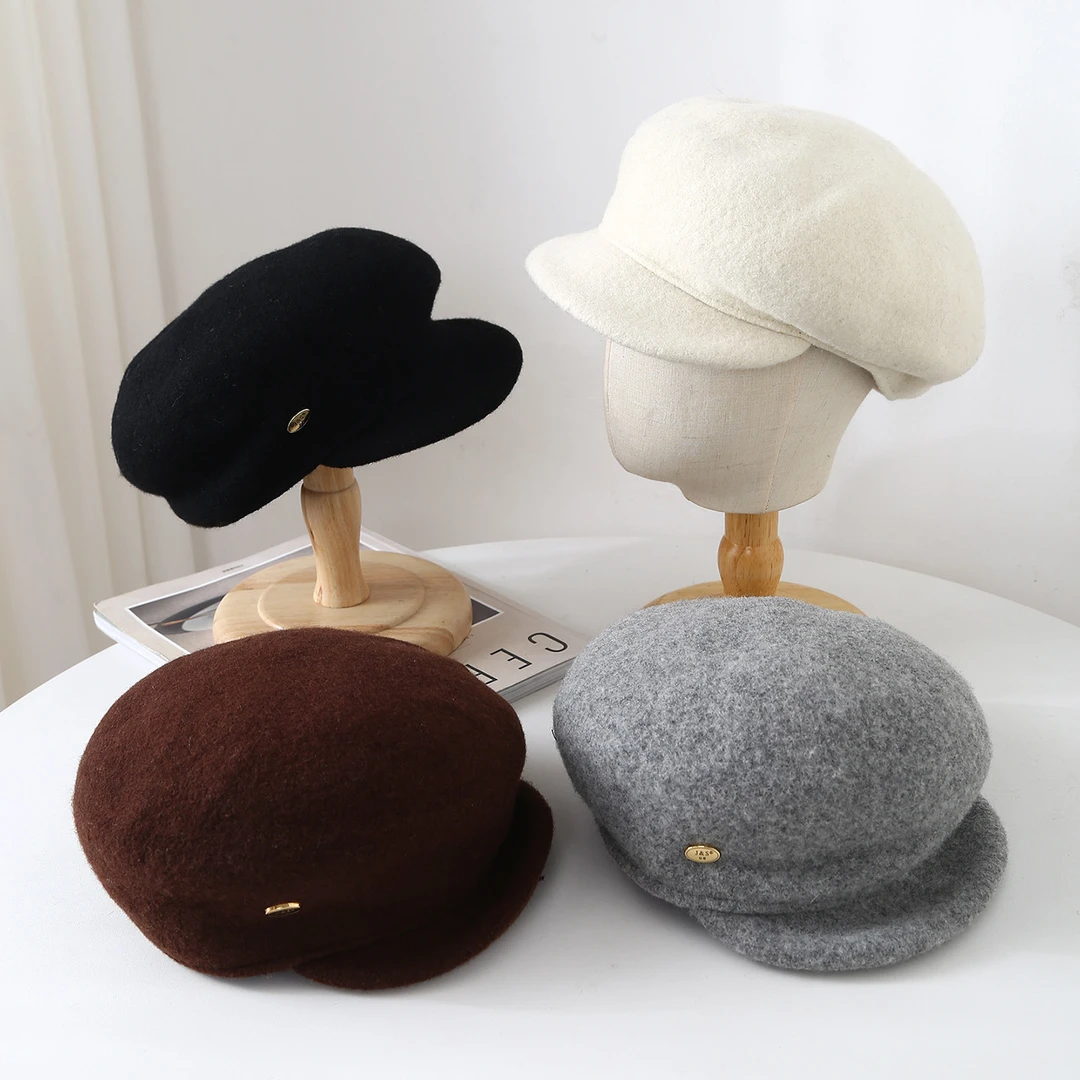 英伦小香风贝雷帽女秋冬新品显脸小毛呢贝雷帽韩系百搭羊毛画家帽