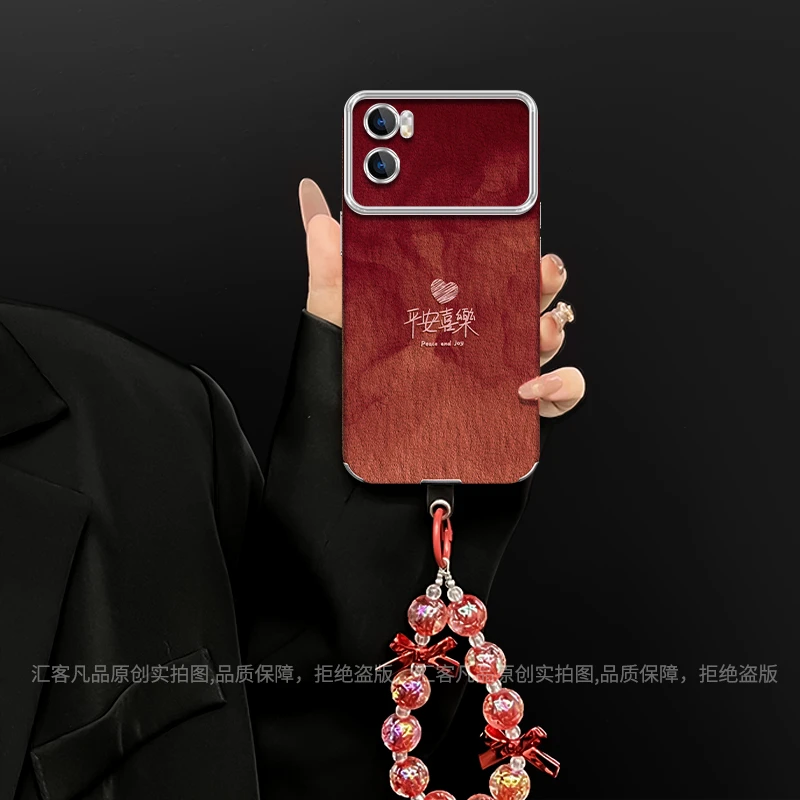 平安喜乐适用于opporeno7/7pro手机壳电镀大视窗皮质防摔