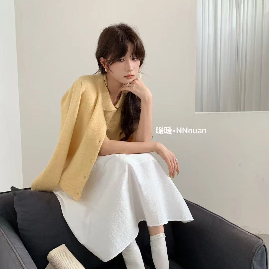 针织极简风翻领柔软舒适毛针织衫小众上衣法式气质