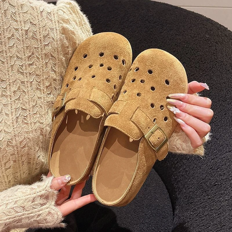 厚底勃肯鞋包头半拖鞋女夏季外穿2025新款一脚蹬洞洞鞋孕妇凉拖鞋