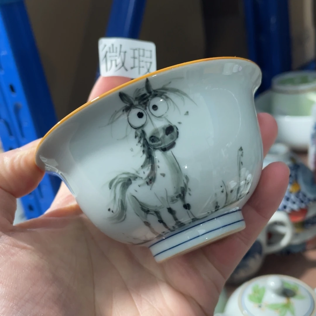 釉下手绘茶具微瑕