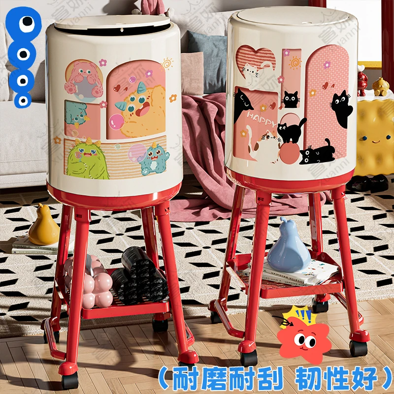 家用多巴胺高颜值垃圾桶带滑轮可置物新款大号厨房大容量厕所纸篓