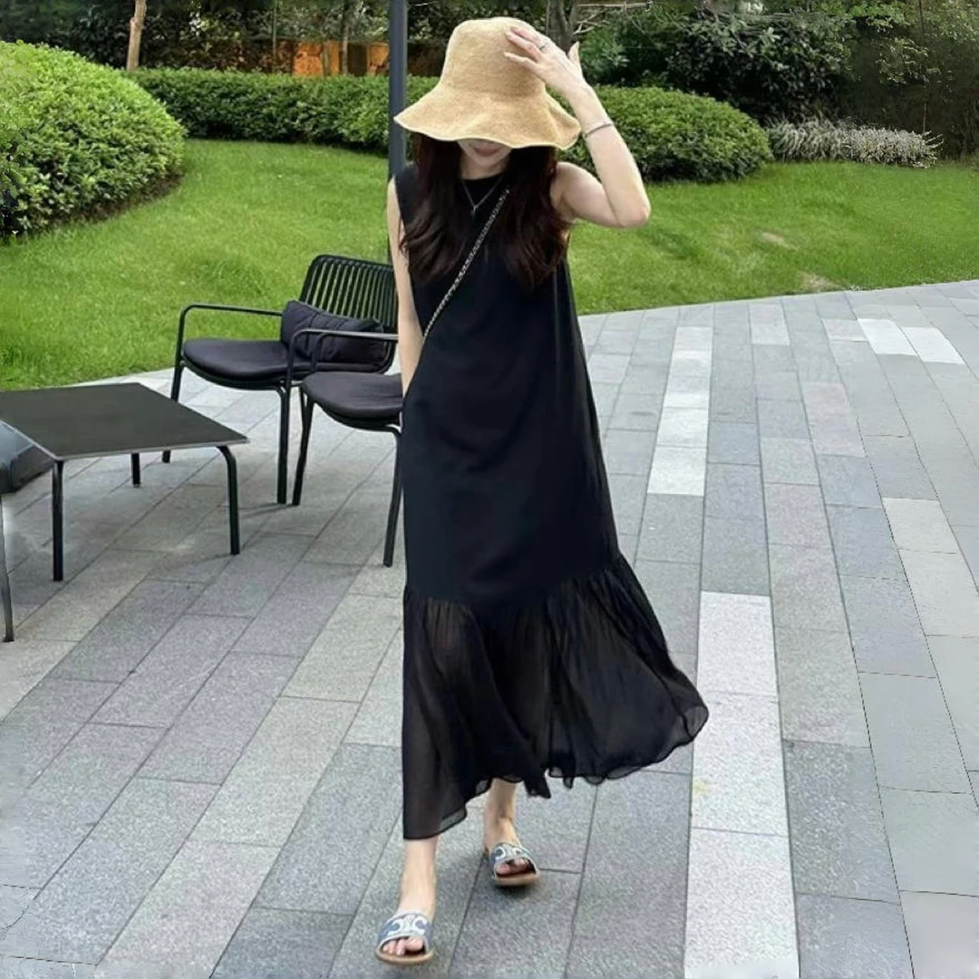 熙贝华尔兹 欧货高级感赫本风洋气优雅无袖连衣裙精致背心长裙子