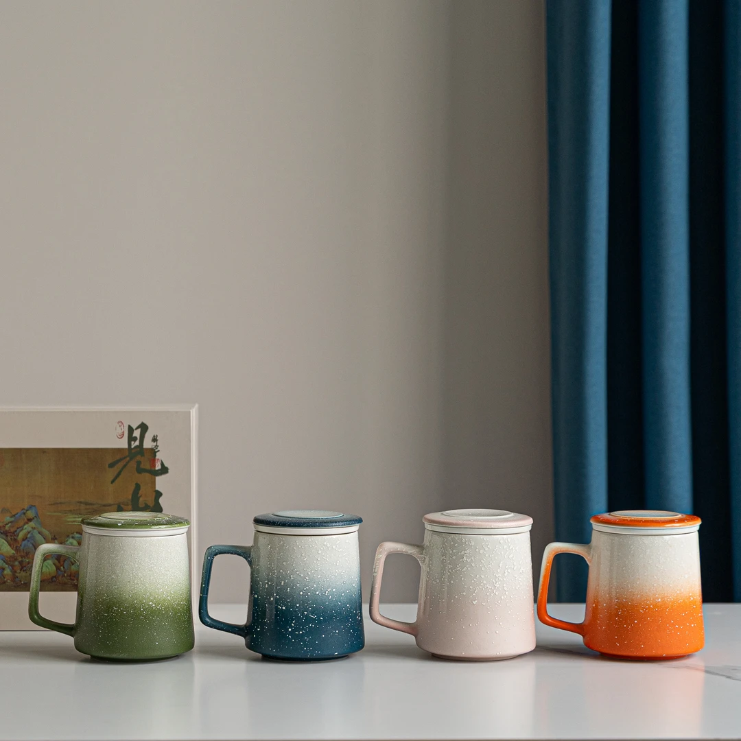 渐变落雪陶瓷马克杯家用喝水茶杯办公室主人杯子情侣对杯礼盒套装