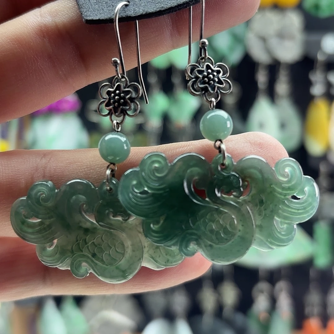 翡翠银S925镶嵌耳饰
