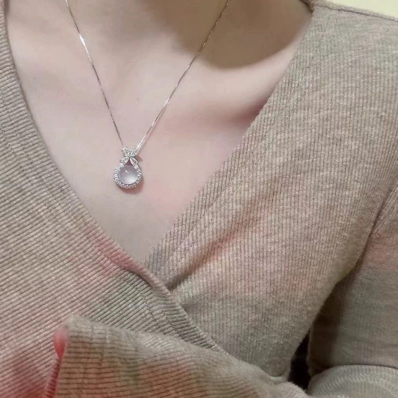 项链 高定轻奢.在逃公主小樱桃蛋面冰透鸽子蛋项链K244