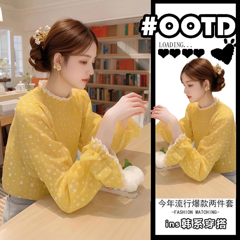 黄色碎花衬衫上衣2025年春季新款防晒衬衣雪纺法式高级感小衫女装