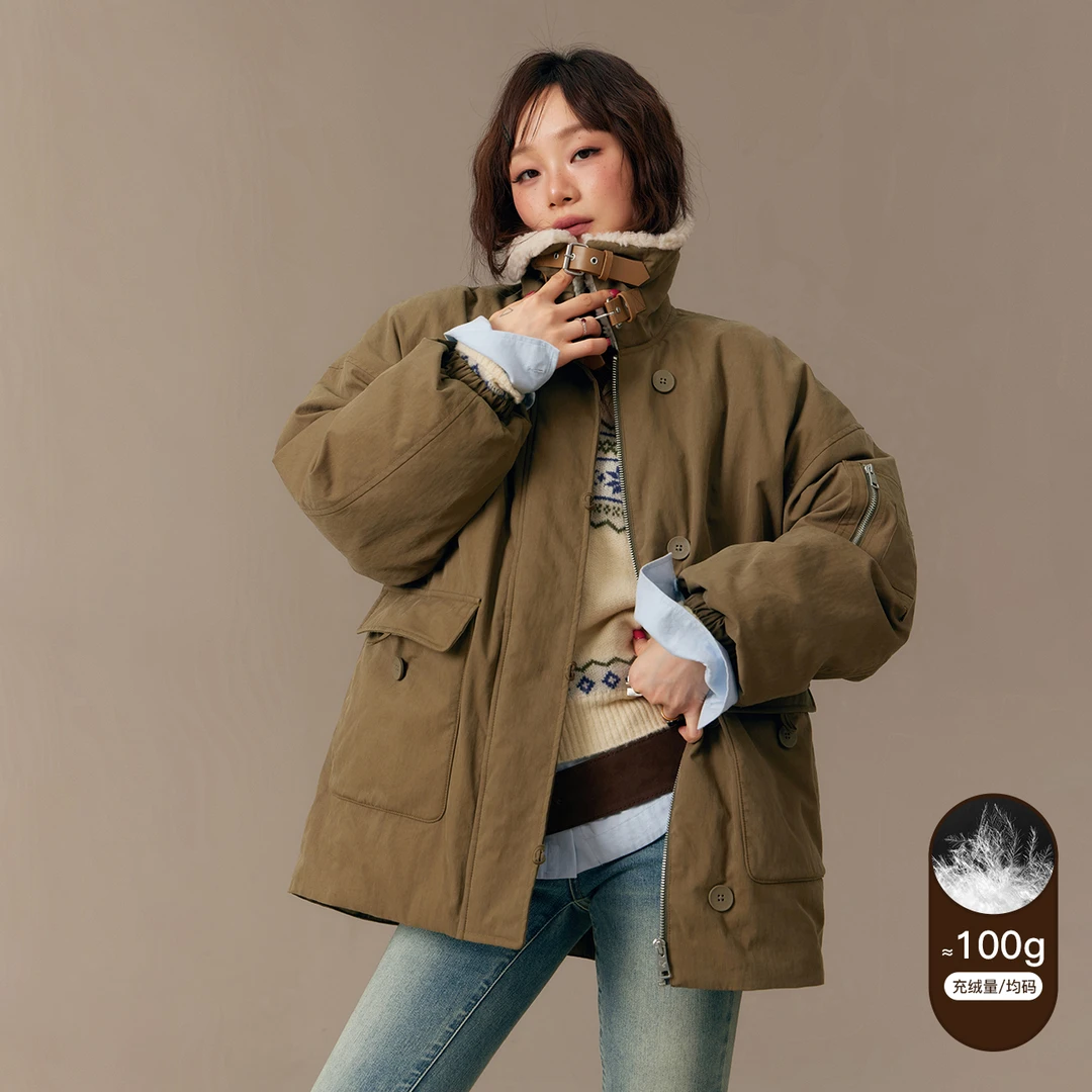 CHUU冬季女装仿羊羔毛设计保暖穿搭新国标90绒工装风显瘦羽绒服