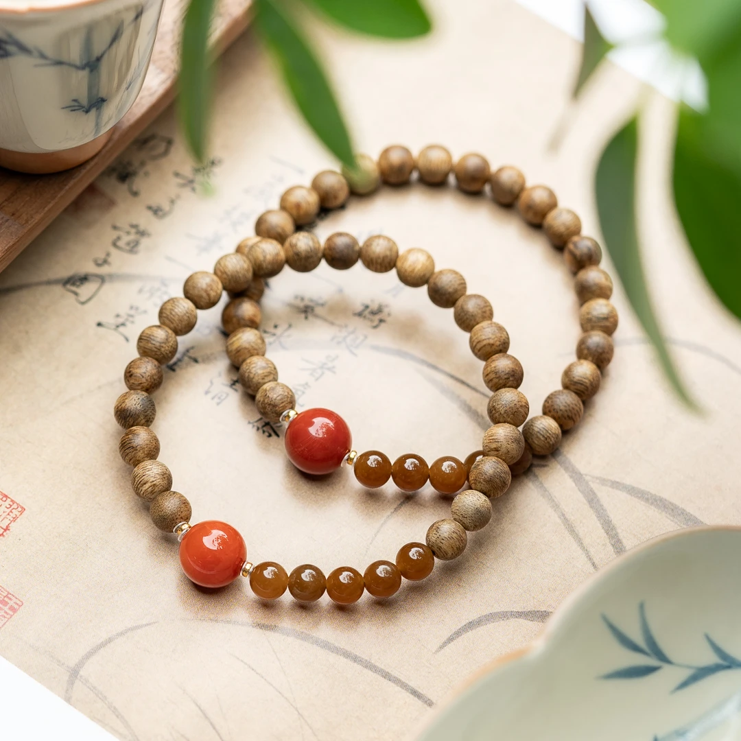 沉香【18K】文莱软丝沉香6mm南红手串且末糖气质饰品多样性发其一