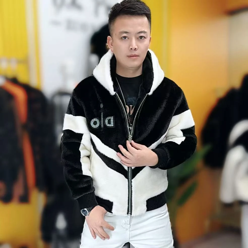 25138秋冬新款男士连帽金雕绒潮流时尚修身厚款保暖外套