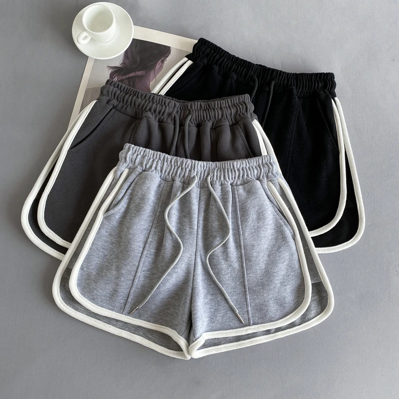韩版灰色运动短裤女夏宽松居家睡裤外穿学生松紧腰休闲短裤热裤潮