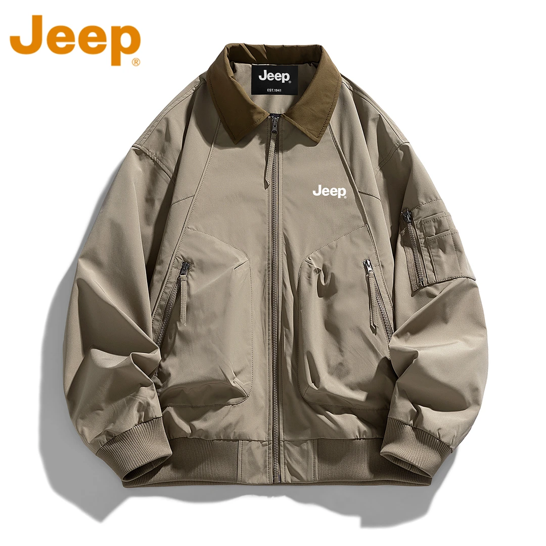 JEEP吉普翻领飞行员夹克男款秋季宽松休闲户外防泼水机能工装外套