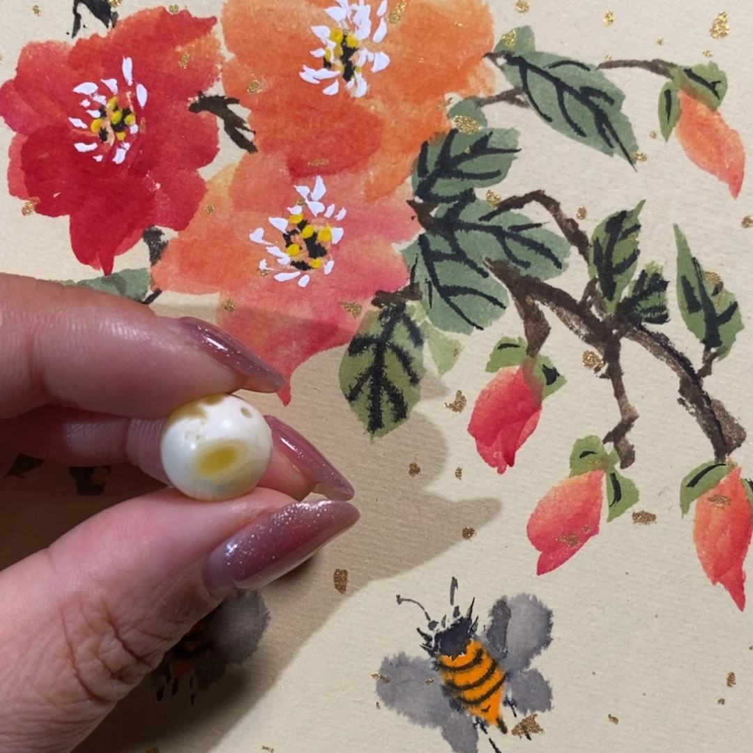 蜜蜡颈饰未镶嵌9*?K157金瓷白圆珠 有孔