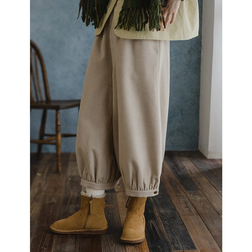 古苔「自留款」毛呢灯笼裤子 九分休闲显瘦梨形身材bi入遮胯神裤