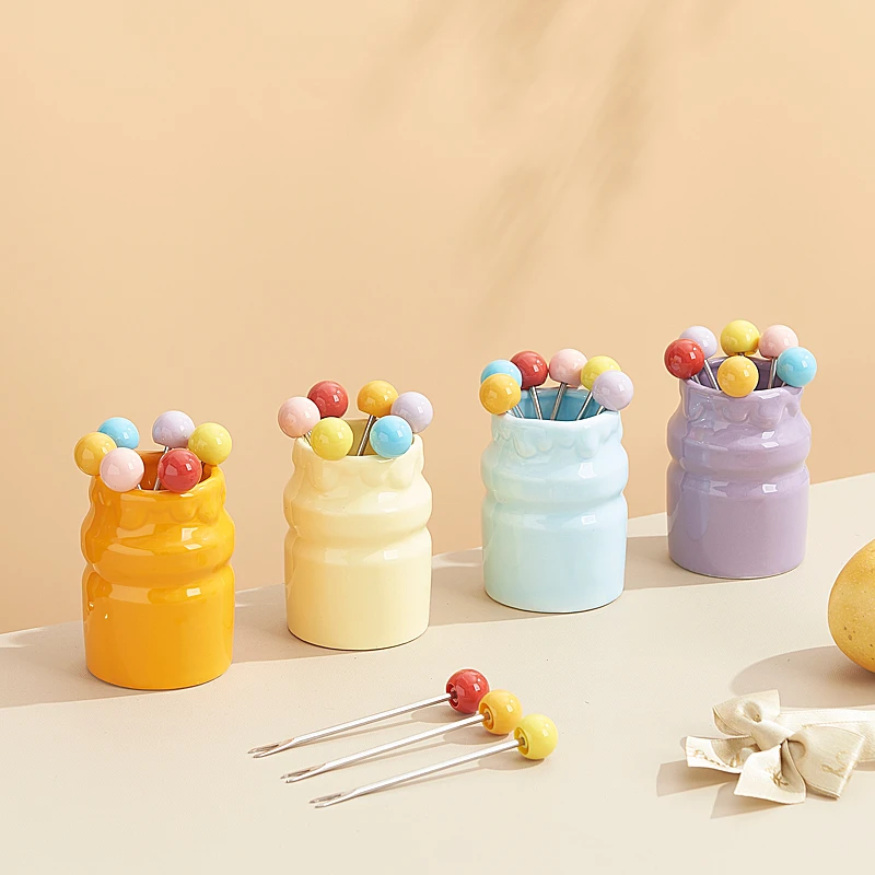 创意奶瓶罐高颜值叉罐套装马卡龙配色叉取水果水果叉子网红爆款