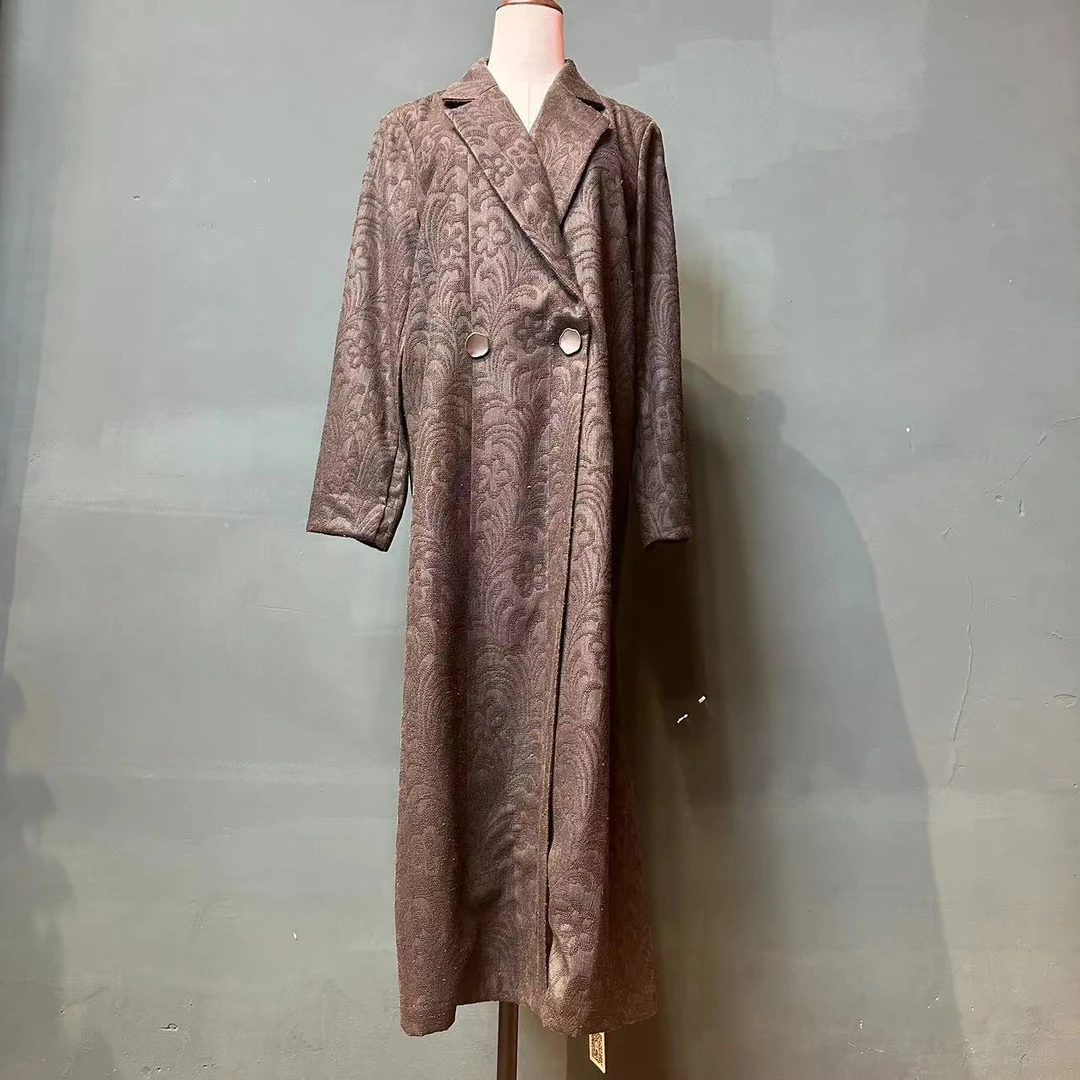 艾可原创 柞蚕丝提花风衣  长120起 气质时尚长款