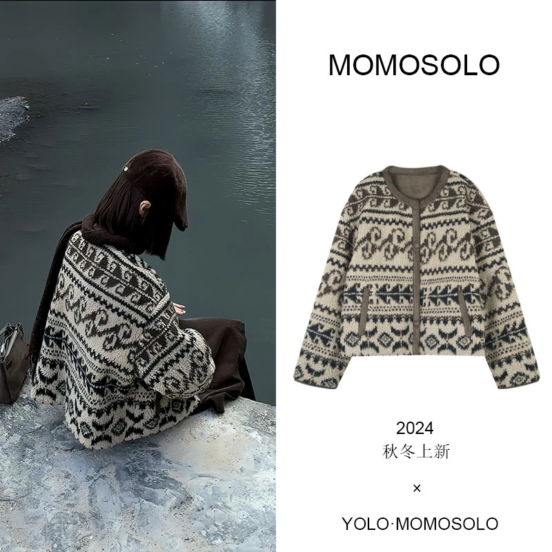 MOMOSOLO•北欧之夜•复古费尔岛几何提花羽绒服外套YM806