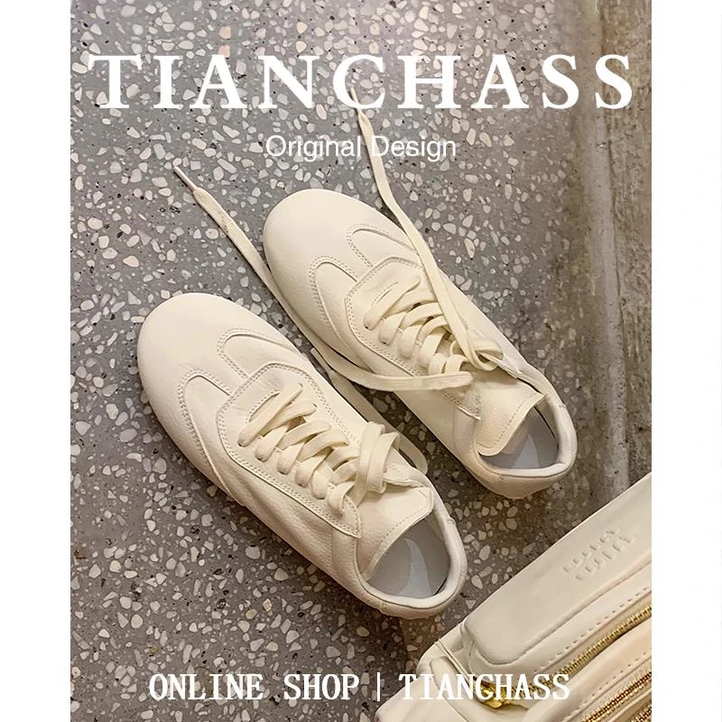 【TIANCHASS】运动休闲小白鞋女2025新款阿甘德训鞋圆头系带透气