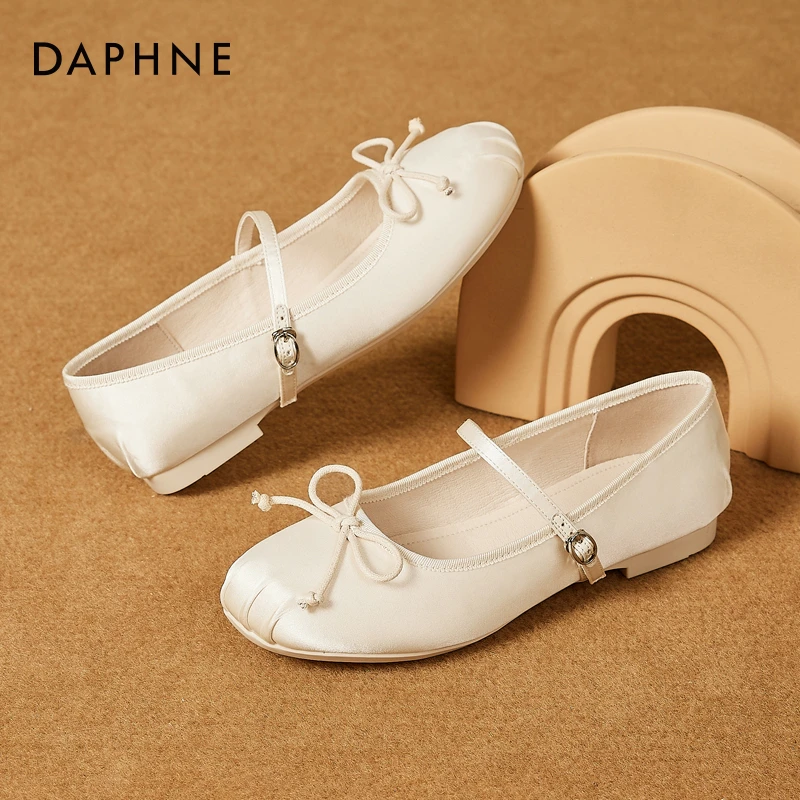 达芙妮晚晚风芭蕾软底单鞋女新款夏浅口纯色法式玛丽珍蝴蝶结百搭