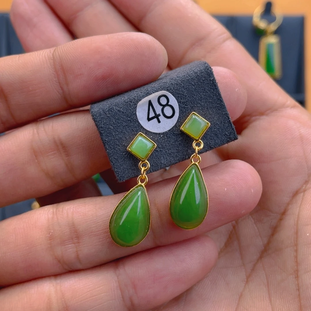 和田玉银S925镶嵌耳饰48