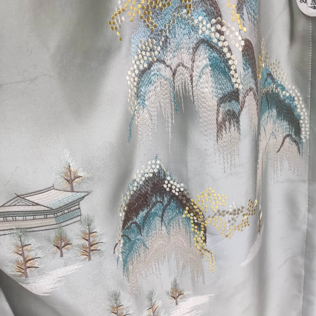 1003刺绣山水窗帘宽5.2米对开高2.8米挂钩款