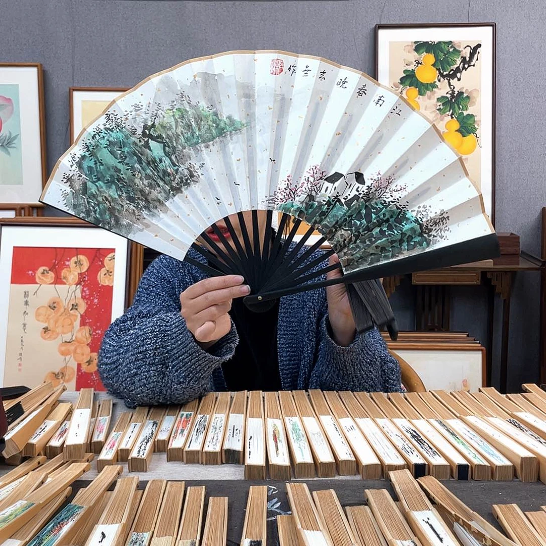 国画福利折扇带中玉扇骨（默认粘好发出）