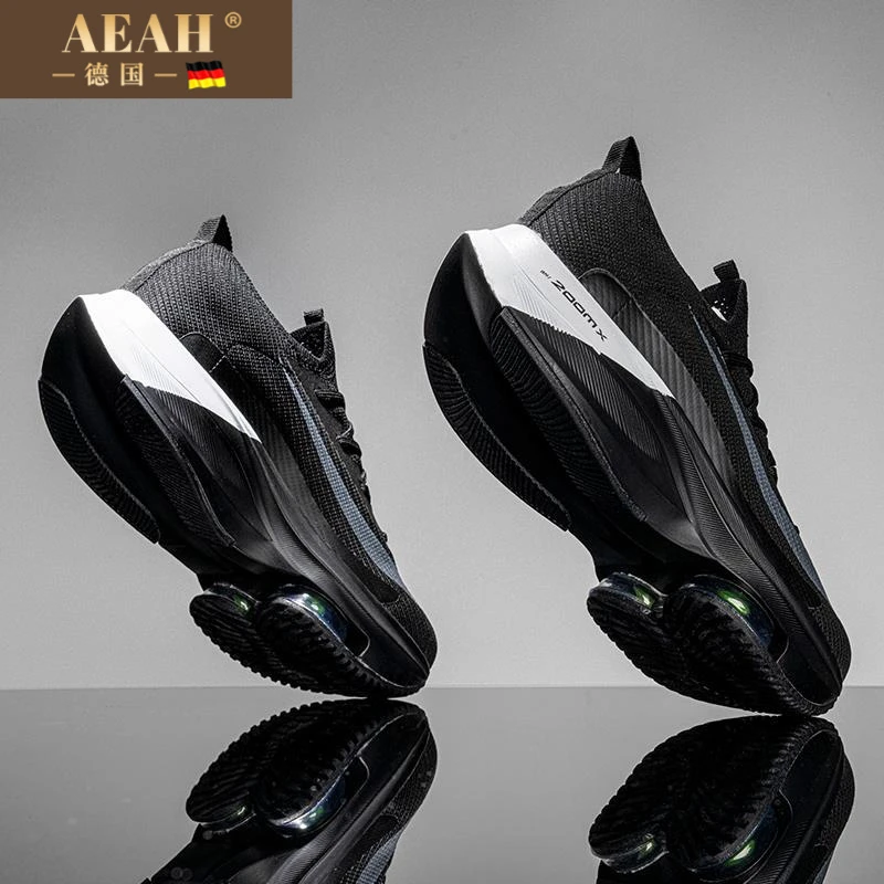 AEAH高档轻奢男鞋2025新款气垫跑鞋网面夏季透气网鞋黑色跑步大码
