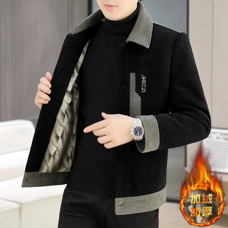 2025年新款男士毛呢外大衣加厚套高级感休闲翻领呢子大衣潮流男装
