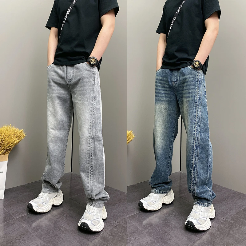 2025年秋季新款美式高街牛仔裤阔腿宽松拖地裤男士直筒裤时尚长裤